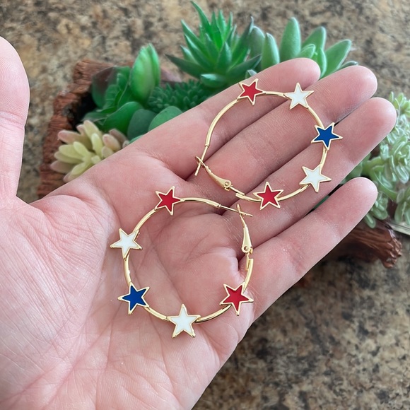 Red, White, and Blue Star Hoop Earrings - Picture 6 of 6